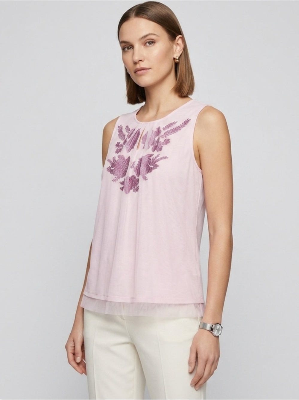 White House Black Market Light Pink Tulle Layered Sleeveless Tank Top Size XS